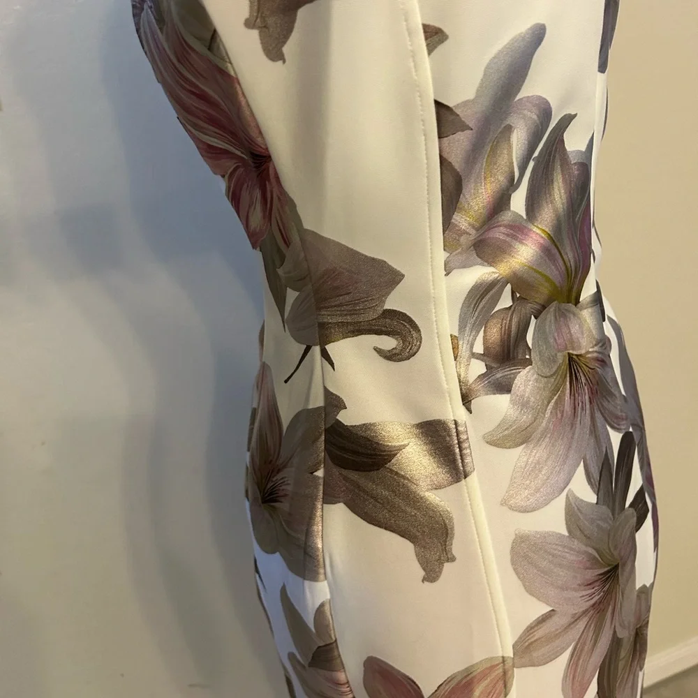 Enfocus Studio Womens Size 8 Ivory Floral Shimmer Lily Chain Sleeveless Dress - Picture 8 of 12